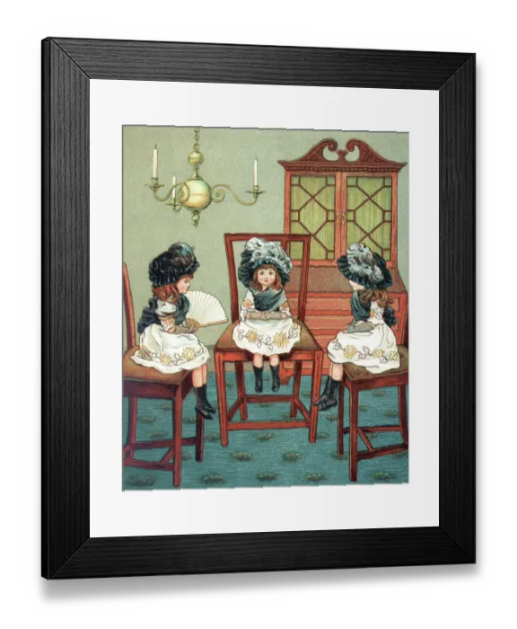 Framed Print : Three little Victorian girls going visiting Framed Print : Three little Victorian girls going visiting
