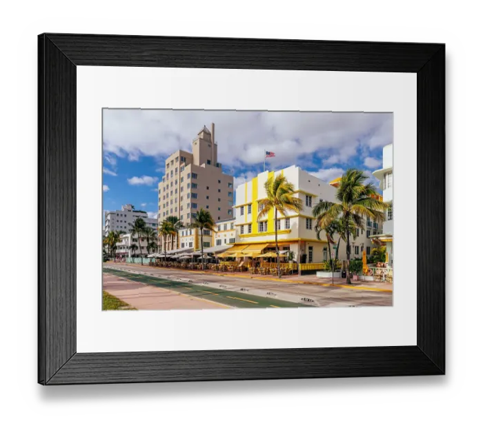 Framed Print : Colourful Art Deco hotels along Ocean Drive, South Beach, Miami, USA Framed Print : Colourful Art Deco hotels along Ocean Drive, South Beach, Miami, USA