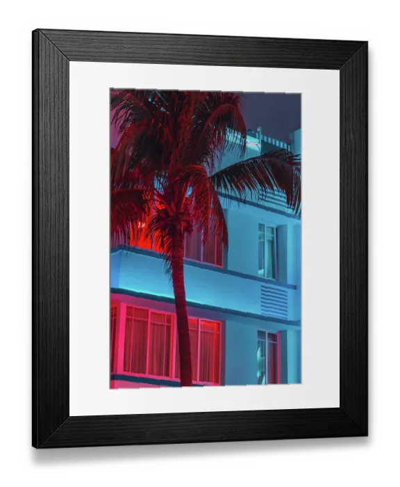 Framed Print : The colorful waterfront of the famous Ocean Drive in Miami Beach at night