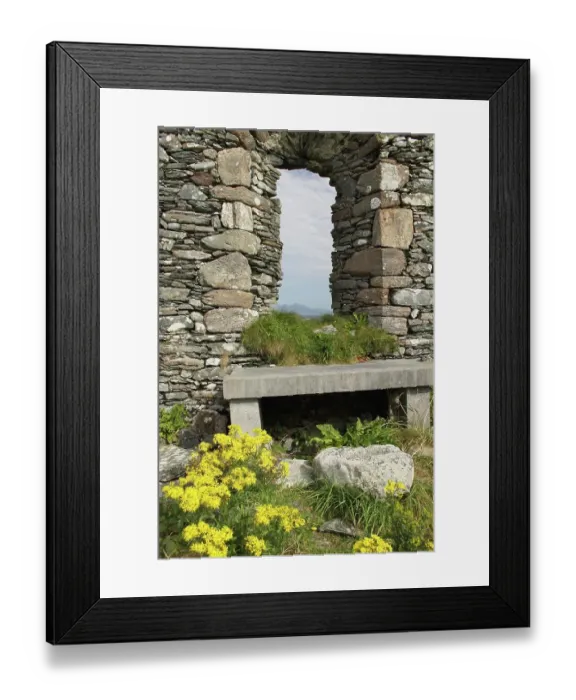 Framed Print : window frame in ruins of st. colman's abbey on inishbofin island off the coast of galway in connacht region Framed Print : window frame in ruins of st. colman's abbey on inishbofin island off the coast of galway in connacht region