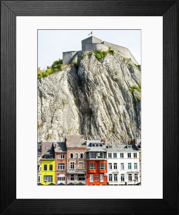 Framed Print : Colourful building fronts with steep cliff and medieval fortress on top Framed Print : Colourful building fronts with steep cliff and medieval fortress on top