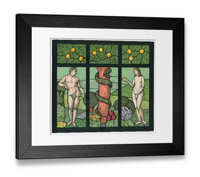 Framed Print : Adam and Eve with snake in paradise Art nouveau illustration Framed Print : Adam and Eve with snake in paradise Art nouveau illustration