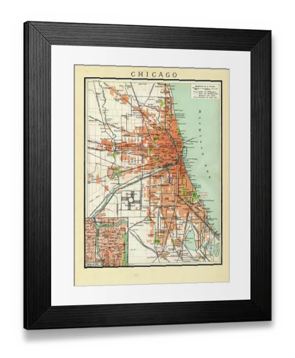 Framed Print : Map of city Chicago United States 1898 Framed Print : Map of city Chicago United States 1898