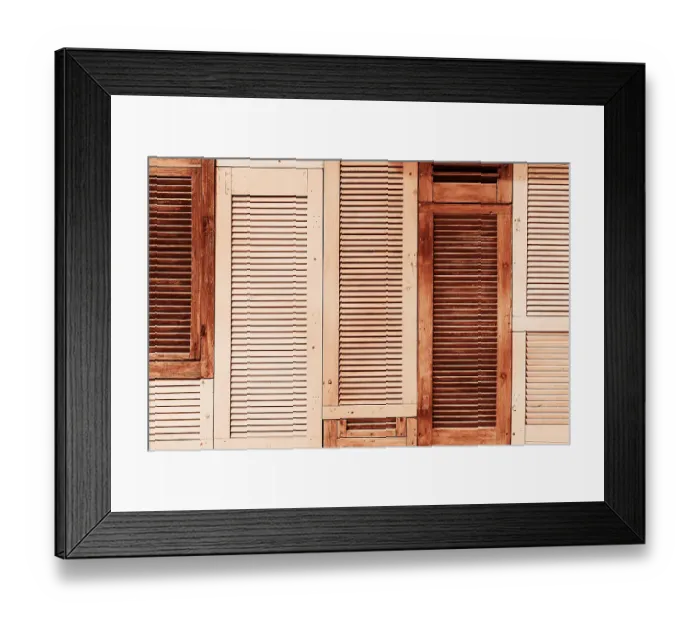 Framed Print : Rustic Wooden Shutter Panels in Warm Earth Tones for Interior Decor. Demonstrating Mocha color - trendy color of the year 2025 Framed Print : Rustic Wooden Shutter Panels in Warm Earth Tones for Interior Decor. Demonstrating Mocha color - trendy color of the year 2025