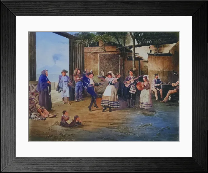 Framed Print : A man and a woman dancing Tarantella, observed by Italian folk types, 1870, Naples, Italy, Historic, digitally restored reproduction of a photograph by Giorgio Sommer, coloured Framed Print : A man and a woman dancing Tarantella, observed by Italian folk types, 1870, Naples, Italy, Historic, digitally restored reproduction of a photograph by Giorgio Sommer, coloured