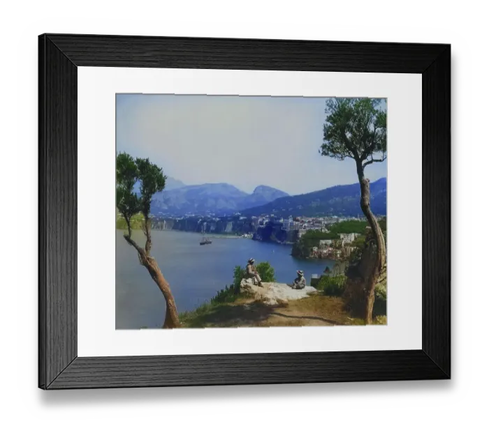Framed Print : View of Sorrento, Sorrento, from west over the bay of the Mediterranean Sea, 1880, Italy, Historic, digitally restored reproduction of a photo by Giorgio Sommer, coloured Framed Print : View of Sorrento, Sorrento, from west over the bay of the Mediterranean Sea, 1880, Italy, Historic, digitally restored reproduction of a photo by Giorgio Sommer, coloured