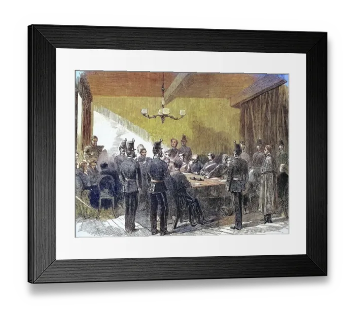 Framed Print : Interrogation of the prisoner Fenian, a member of the Irish Republican Brotherhood, at the Dublin police station, 1868, Ireland, Historic, digitally restored reproduction of an original 19th century master, exact original date unknown Framed Print : Interrogation of the prisoner Fenian, a member of the Irish Republican Brotherhood, at the Dublin police station, 1868, Ireland, Historic, digitally restored reproduction of an original 19th century master, exact original date unknown