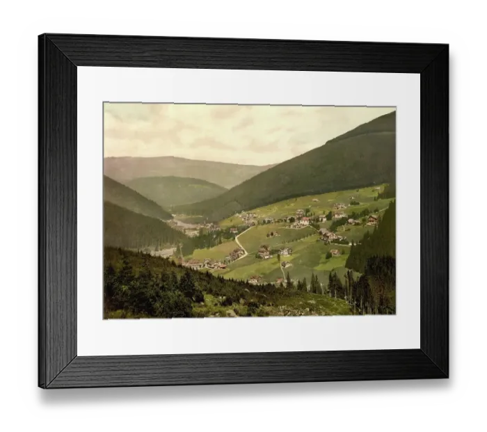 Framed Print : Erdmannsdorf and the Elbe Valley in the Silesian Giant Mountains, today Myslakowice in Poland, around 1890, Germany, Historic, digitally restored reproduction from a 19th century original