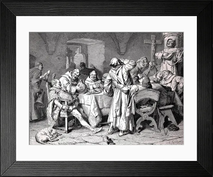 Framed Print : Testing the new wine in the monastery, monks in Reichenau Monastery, Germany, Historical, digitally restored reproduction of a 19th century original Framed Print : Testing the new wine in the monastery, monks in Reichenau Monastery, Germany, Historical, digitally restored reproduction of a 19th century original