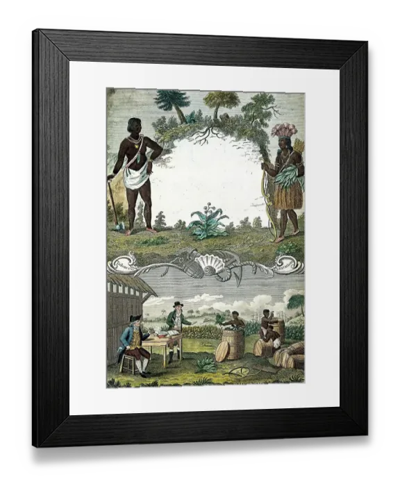 Framed Print : A tobacco plantation with workers, a Mexican Indian and two European foremen, 1821, Tobacco, Drying of tobacco, Tobacco industry, Cuba, Historic, digitally restored reproduction from a 19th century original