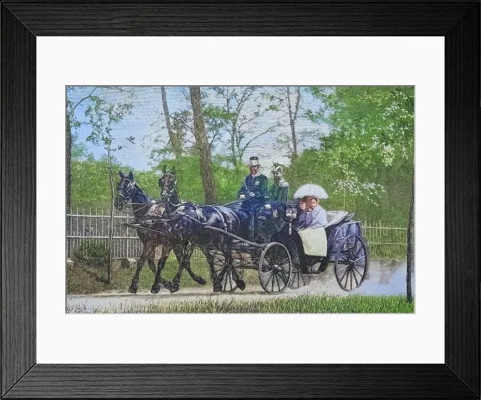 Framed Print : Emperor Wilhelm and the Grand Duchess of Baden in Babelsberg Park, Potsdam, Germany, c. 1885, Historic, digitally restored reproduction from a 19th century original, Emperor Wilhelm and the Grand Duchess of Baden in Babelsberg Park, c