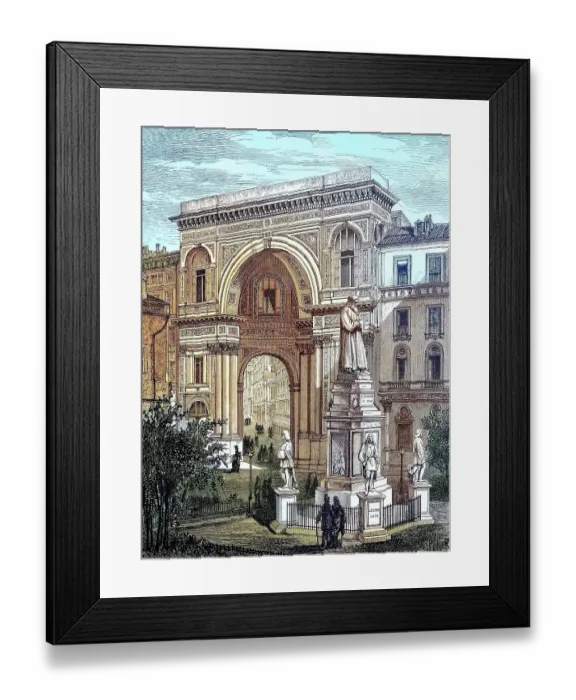 Framed Print : The monument of Leonardo da Vinci in front of the entrance to the Victor Emanuel Gallery in Milan, Italy, reproduction of an image, woodcut from the year 1881, digitally restored, historical Framed Print : The monument of Leonardo da Vinci in front of the entrance to the Victor Emanuel Gallery in Milan, Italy, reproduction of an image, woodcut from the year 1881, digitally restored, historical