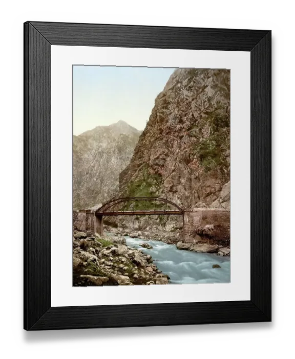 Framed Print : The road, the first bridge, Groussie, Georgia, Russia, c. 1890, Historic, digitally enhanced reproduction of a photochrome print of the period