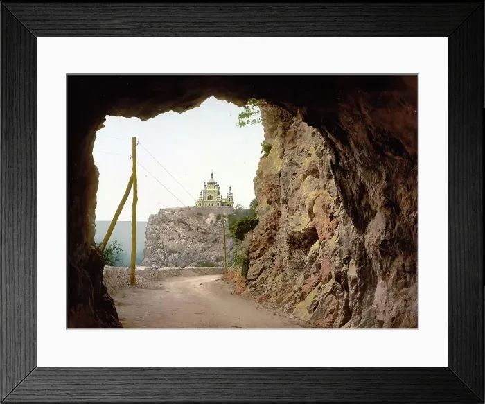 Framed Print : Road with tunnel near Baidar, Crimea, Ukraine, Russia, c. 1890, Historic, digitally enhanced reproduction of a photochrome print of the time Framed Print : Road with tunnel near Baidar, Crimea, Ukraine, Russia, c. 1890, Historic, digitally enhanced reproduction of a photochrome print of the time