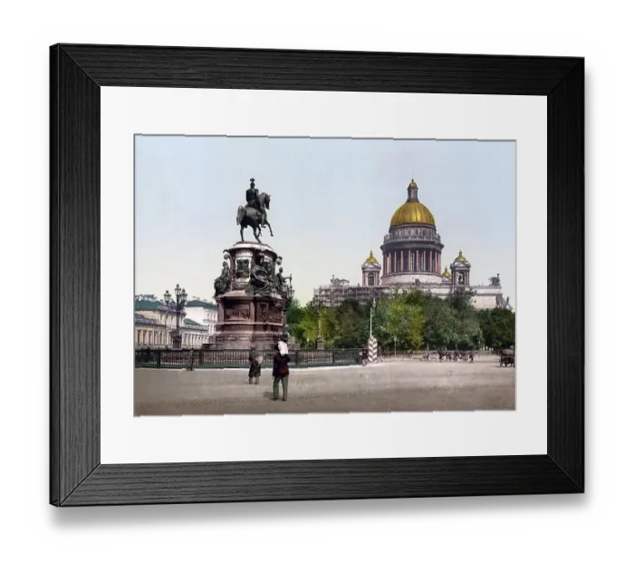 Framed Print : Equestrian Statue of Peter the Great, The Brazen Horseman, St. Isaac's Park and St. Isaac's Cathedral, St. Petersburg, Russia, c. 1890, Historic, digitally enhanced reproduction of a photochrome print of the period Framed Print : Equestrian Statue of Peter the Great, The Brazen Horseman, St. Isaac's Park and St. Isaac's Cathedral, St. Petersburg, Russia, c. 1890, Historic, digitally enhanced reproduction of a photochrome print of the period
