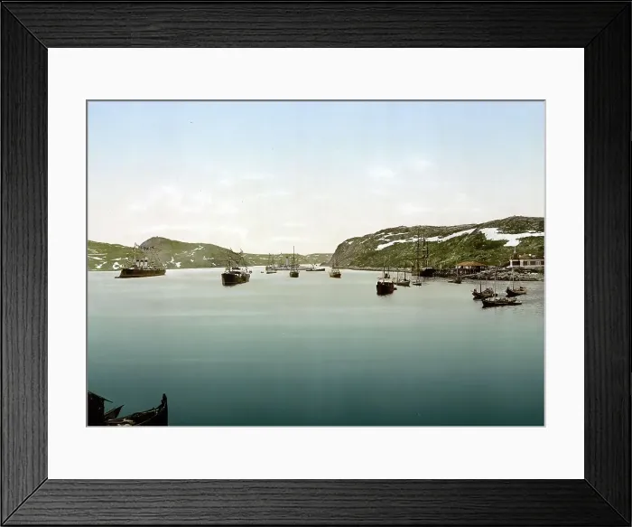 Framed Print : General view, Port Catherine, Kola Peninsula, Russia, c. 1890, Historic, digitally enhanced reproduction of a photochrome print of the period Framed Print : General view, Port Catherine, Kola Peninsula, Russia, c. 1890, Historic, digitally enhanced reproduction of a photochrome print of the period
