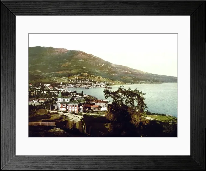 Framed Print : Coastal Panorama, Roads, Street, Yalta, Crimea, Russia, Ukraine, c. 1890, Historic, digitally enhanced reproduction of a photochromic print of the period