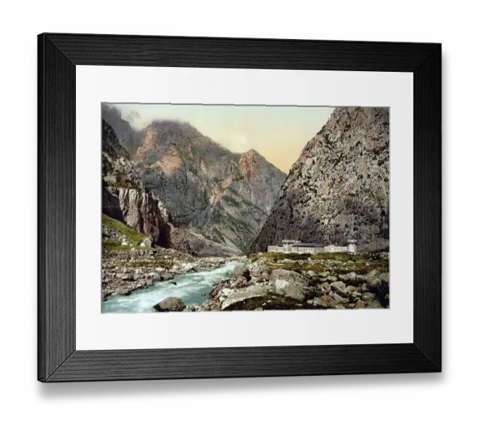 Framed Print : Military road. Fortress in the Dariel Gorge, Caucasus, Russia, c. 1890, Historic, digitally enhanced reproduction of a photochrome print of the period Framed Print : Military road. Fortress in the Dariel Gorge, Caucasus, Russia, c. 1890, Historic, digitally enhanced reproduction of a photochrome print of the period