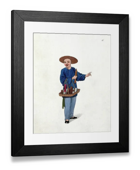 Framed Print : A Chinese Street Vendor Selling Incense Sticks and Incense Powder, c. 1810, China, Historic, digitally restored reproduction from a 19th century original