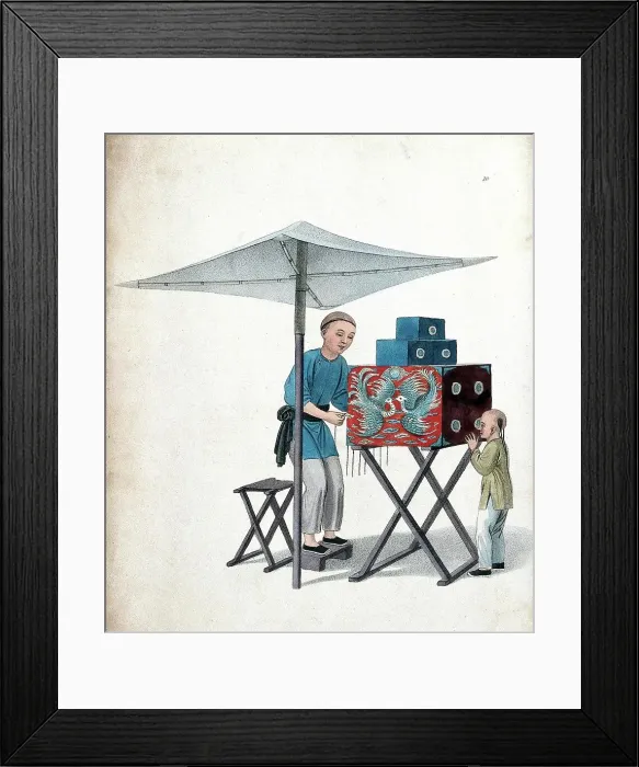 Framed Print : A Chinese Magic Lantern Show, c. 1810, China, Historic, digitally restored reproduction from a 19th century original Framed Print : A Chinese Magic Lantern Show, c. 1810, China, Historic, digitally restored reproduction from a 19th century original