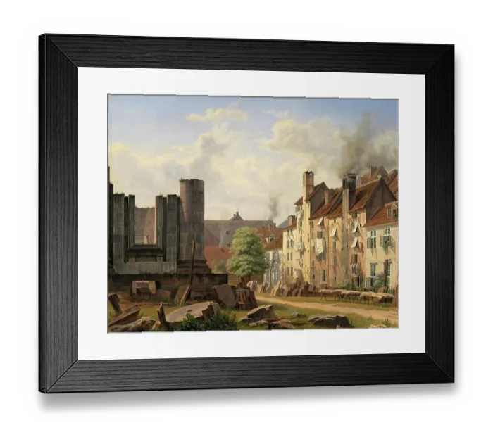 Framed Print : View of the Marmorpladsen with the ruins of the unfinished Frederik's Church in Copenhagen, 1835, Denmark, Painting by F. Sodring, Historic, digitally restored reproduction from a 19th century original
