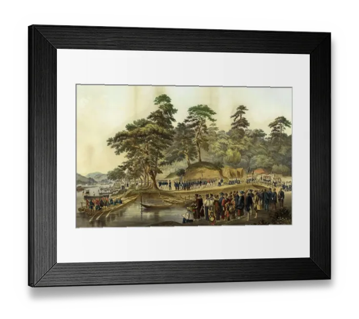 Framed Print : Landing of Commodore Perry, officers and men of the squadron to meet the Imperial Commissioners at Simoda, Japan, 8 June 1854, Historic, digitally restored reproduction from a 19th century original Framed Print : Landing of Commodore Perry, officers and men of the squadron to meet the Imperial Commissioners at Simoda, Japan, 8 June 1854, Historic, digitally restored reproduction from a 19th century original