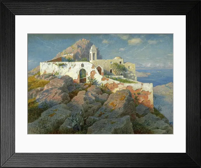 Framed Print : Santa Maria a Cetrella in Anacapri on the island of Capri, c. 1890, Italy, Painting by William Stanley Haseltine, Historic, digitally restored reproduction from a 19th century original Framed Print : Santa Maria a Cetrella in Anacapri on the island of Capri, c. 1890, Italy, Painting by William Stanley Haseltine, Historic, digitally restored reproduction from a 19th century original