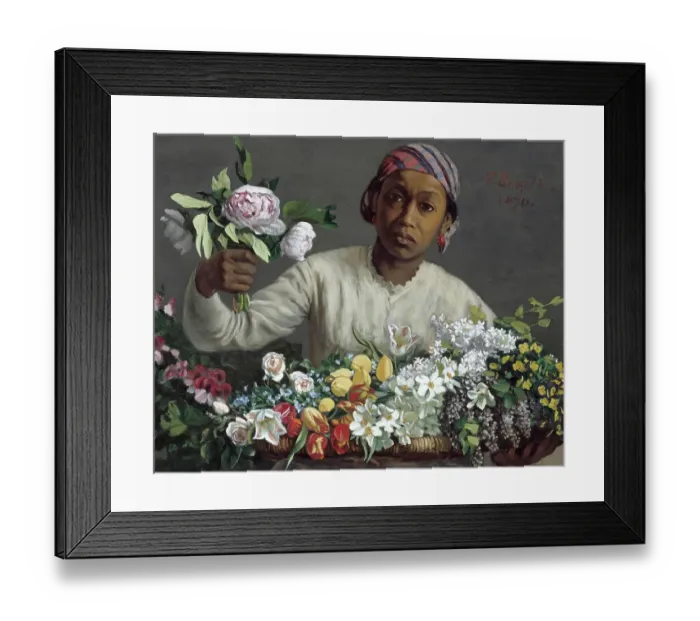 Framed Print : Dark-skinned woman, flower seller with peonies and other flowers, stall, 1870, Painting by Frederic Bazille, France, Historic, digitally restored reproduction from an original of the period Framed Print : Dark-skinned woman, flower seller with peonies and other flowers, stall, 1870, Painting by Frederic Bazille, France, Historic, digitally restored reproduction from an original of the period