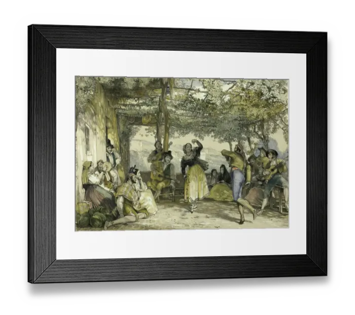 Framed Print : Peasants Dancing at a Festival Bolero, 1836, Spain, Painting by John Frederick Lewis, Historic, Digitally restored reproduction from a 19th century original