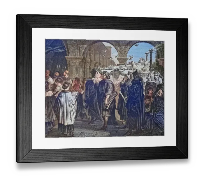 Framed Print : The Burial of Walter von der Vogelweide in Wuerzburg, Bavaria, Germany, 1230, historical engraving, 1869, Historical, digitally restored reproduction from a 19th century original, coloured, exact date unknown Framed Print : The Burial of Walter von der Vogelweide in Wuerzburg, Bavaria, Germany, 1230, historical engraving, 1869, Historical, digitally restored reproduction from a 19th century original, coloured, exact date unknown