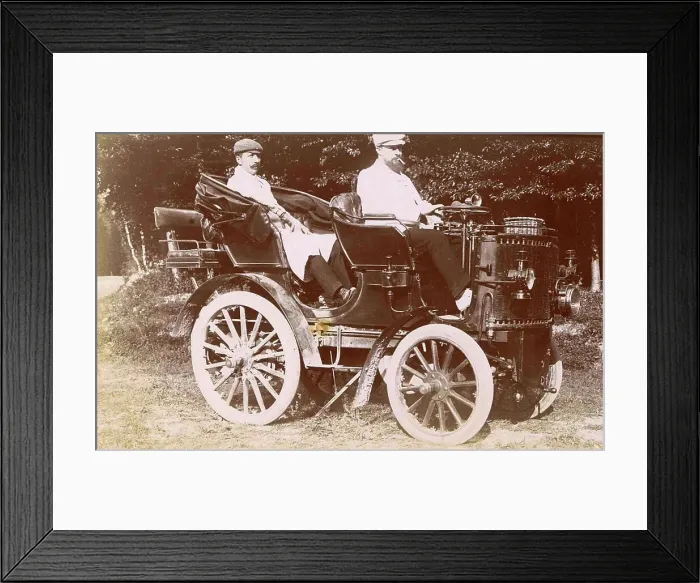 Framed Print : History of the Automobile, Two Men in a Car in Chantilly, 1900, France, digitally restored reproduction from a 19th-20th century original Framed Print : History of the Automobile, Two Men in a Car in Chantilly, 1900, France, digitally restored reproduction from a 19th-20th century original