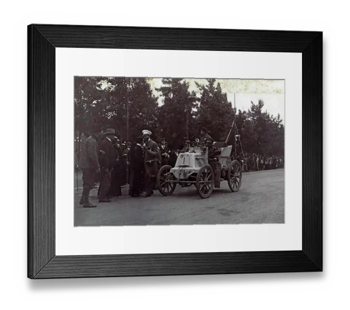 Framed Print : History of the automobile, Fernand Charron, one of the participants (and later winner) of the Paris-Amsterdam race, in his automobile on the road, 1898, France, digitally restored reproduction from a 19th-20th century original