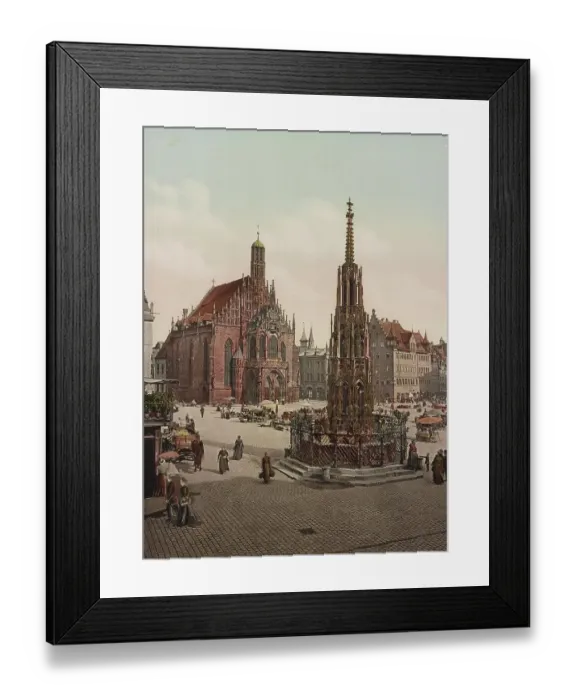 Framed Print : The Beautiful Fountain and Church of Our Lady in Nuremberg, Bavaria, c. 1890, Germany, Historical, digitally restored reproduction from a 19th century original Framed Print : The Beautiful Fountain and Church of Our Lady in Nuremberg, Bavaria, c. 1890, Germany, Historical, digitally restored reproduction from a 19th century original
