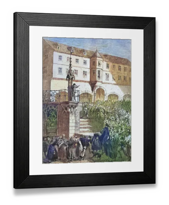 Framed Print : Stage, Schwaebisch Hall, Baden-Wuerttemberg, Germany, historical engraving, 1869, Historic, digitally restored reproduction from a 19th century original, coloured, exact date unknown Framed Print : Stage, Schwaebisch Hall, Baden-Wuerttemberg, Germany, historical engraving, 1869, Historic, digitally restored reproduction from a 19th century original, coloured, exact date unknown