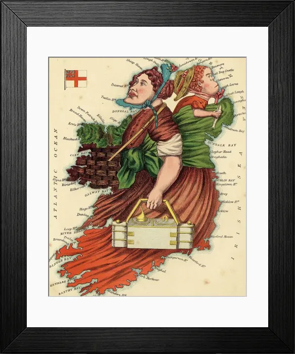 Framed Print : Personified map, c. 1880, Ireland, depicted with peasant women, Historical, digitally restored reproduction from a 19th century original Framed Print : Personified map, c. 1880, Ireland, depicted with peasant women, Historical, digitally restored reproduction from a 19th century original