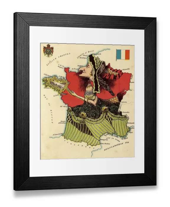 Framed Print : Personified map, c. 1880, France, depicted with a Bourbon woman, Historical, digitally restored reproduction from a 19th century original Framed Print : Personified map, c. 1880, France, depicted with a Bourbon woman, Historical, digitally restored reproduction from a 19th century original