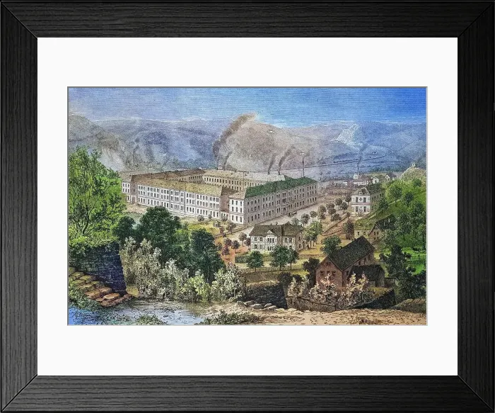 Framed Print : The Porcelain Factory in Meissen, Saxony, Germany, historical woodcut, circa 1870, Historic, digitally restored reproduction from a 19th century original, coloured, exact date unknown Framed Print : The Porcelain Factory in Meissen, Saxony, Germany, historical woodcut, circa 1870, Historic, digitally restored reproduction from a 19th century original, coloured, exact date unknown