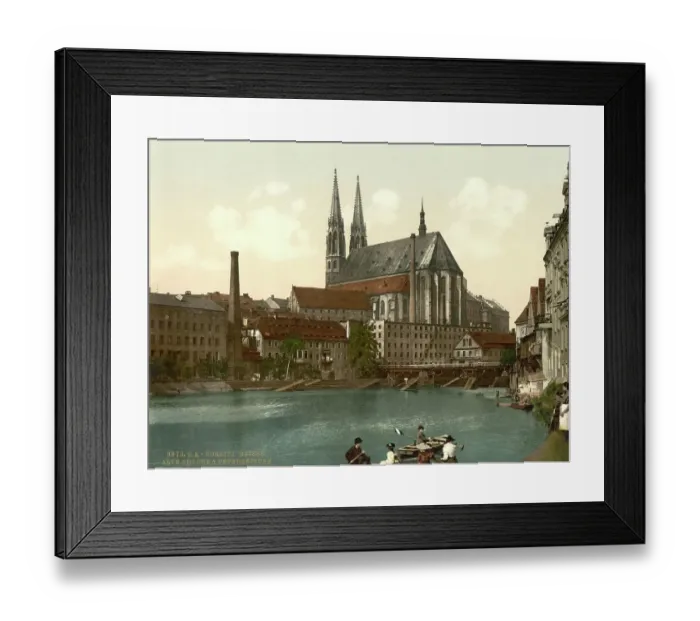 Framed Print : Old Bridge and Parish Church of St. Peter and Paul in Goerlitz, St. Peter's Church for short, c. 1890, Germany, Historic, digitally restored reproduction from a 19th century original Framed Print : Old Bridge and Parish Church of St. Peter and Paul in Goerlitz, St. Peter's Church for short, c. 1890, Germany, Historic, digitally restored reproduction from a 19th century original