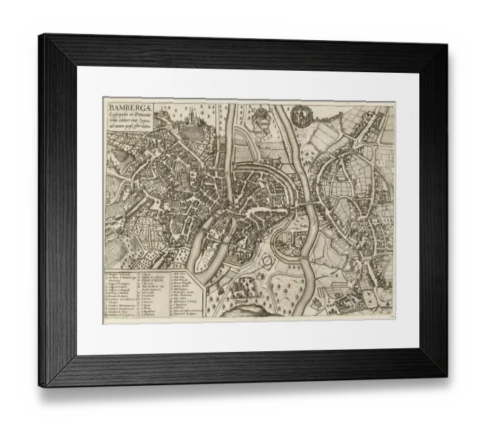 Framed Print : City map, around 1700, Bamberg, Upper Franconia, Bavaria, Germany, Historical, digitally restored reproduction from a 19th century original Framed Print : City map, around 1700, Bamberg, Upper Franconia, Bavaria, Germany, Historical, digitally restored reproduction from a 19th century original
