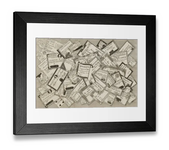 Framed Print : Value of assignats, paper money used during the French Revolution, and other paper money, 1790, France, Historical, digitally restored reproduction from a 19th century original Framed Print : Value of assignats, paper money used during the French Revolution, and other paper money, 1790, France, Historical, digitally restored reproduction from a 19th century original