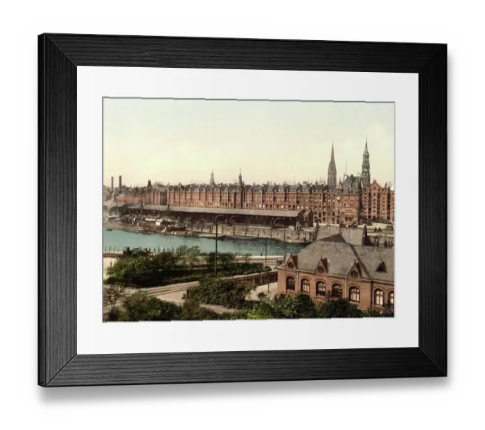 Framed Print : Speicherstadt, Warehouses with the Docks, Hamburg, c. 1890, Germany, Historic, digitally restored reproduction from a 19th century original Framed Print : Speicherstadt, Warehouses with the Docks, Hamburg, c. 1890, Germany, Historic, digitally restored reproduction from a 19th century original