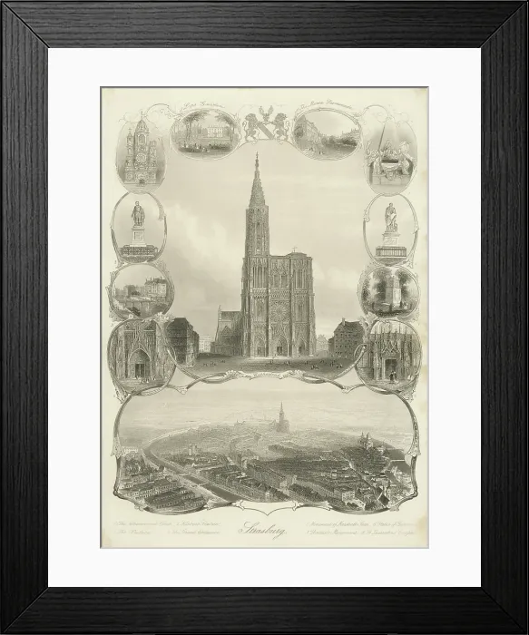 Framed Print : Antique Steel Engraving of Strasbourg Framed Print : Antique Steel Engraving of Strasbourg