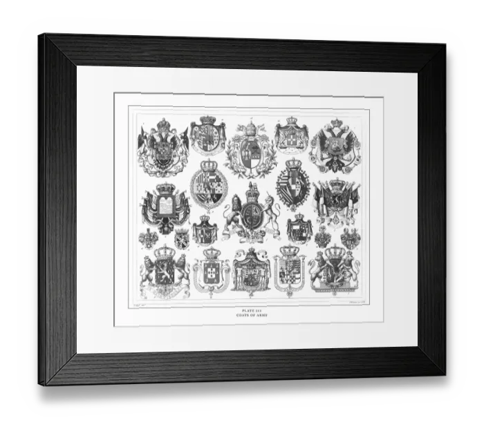 Framed Print : Coats of Arms Engraving Antique Illustration, Published 1851 Framed Print : Coats of Arms Engraving Antique Illustration, Published 1851