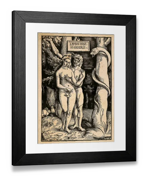 Framed Print : The Fall of Man, Adam and Eve with the serpent, after woodcut by Hans Baldung, German, 16th Century art Framed Print : The Fall of Man, Adam and Eve with the serpent, after woodcut by Hans Baldung, German, 16th Century art