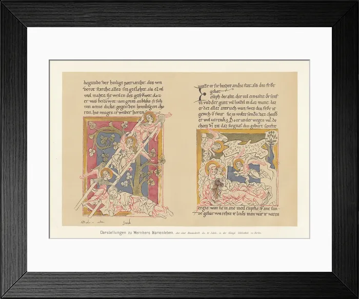 Framed Print : Illustrations of Wernher's Marienleben, 12th century, facsimile (chromolithograph), published 1897