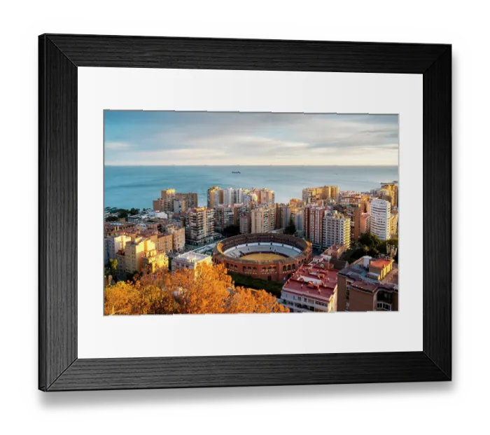 Framed Print : Plaza de Toros and Coastal Cityscape, Malaga, Spain Framed Print : Plaza de Toros and Coastal Cityscape, Malaga, Spain