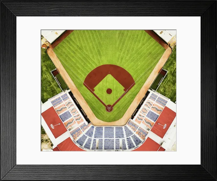 Framed Print : Extreme wide shot aerial view of empty professional baseball stadium