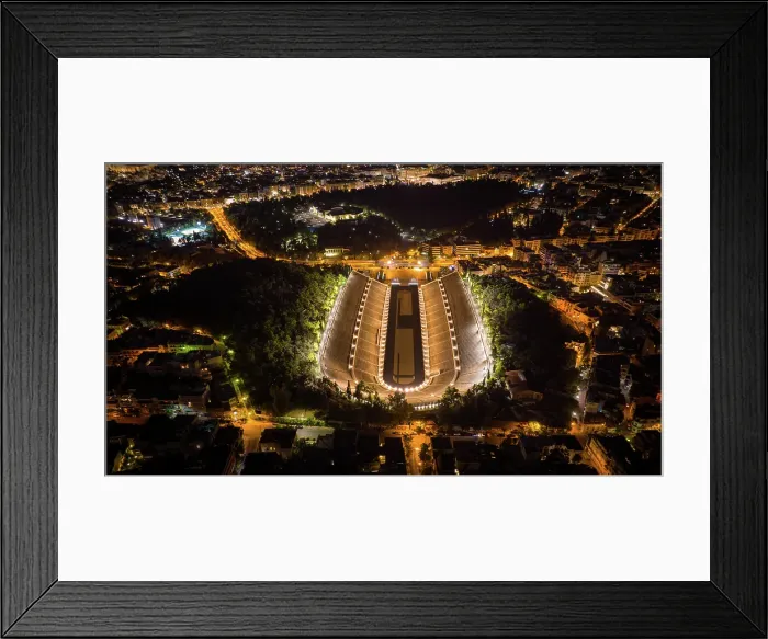 Framed Print : Aerial photo of the Panathinaic stadium in Athens, Greece at night Framed Print : Aerial photo of the Panathinaic stadium in Athens, Greece at night