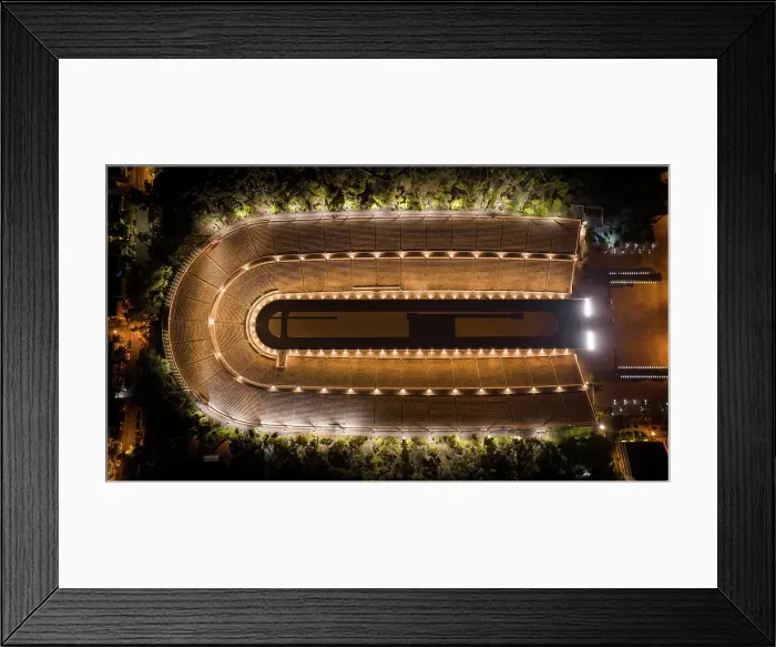Framed Print : Top down photo of the Panathinaic stadium in Athens, Greece at night Framed Print : Top down photo of the Panathinaic stadium in Athens, Greece at night