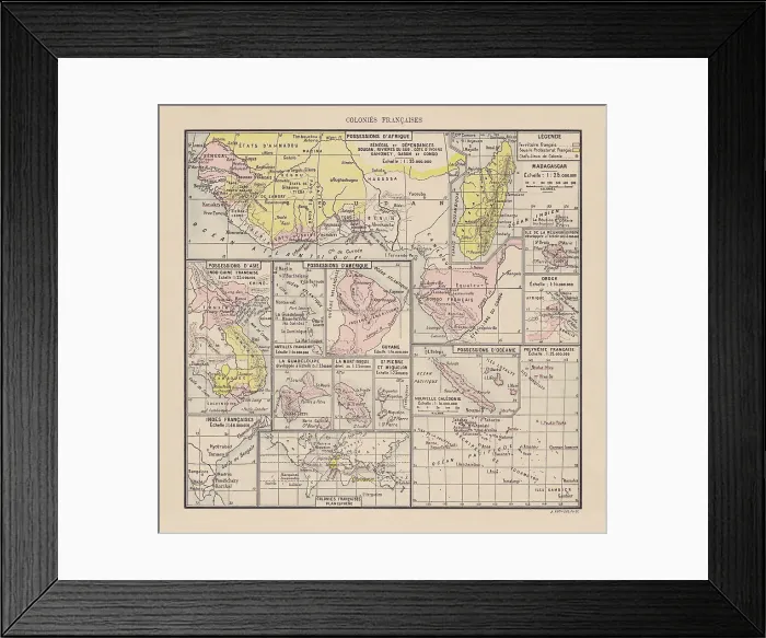 Framed Print : Former French colonies in Africa, Asia and Oceania, chromolithograph, 1898 Framed Print : Former French colonies in Africa, Asia and Oceania, chromolithograph, 1898